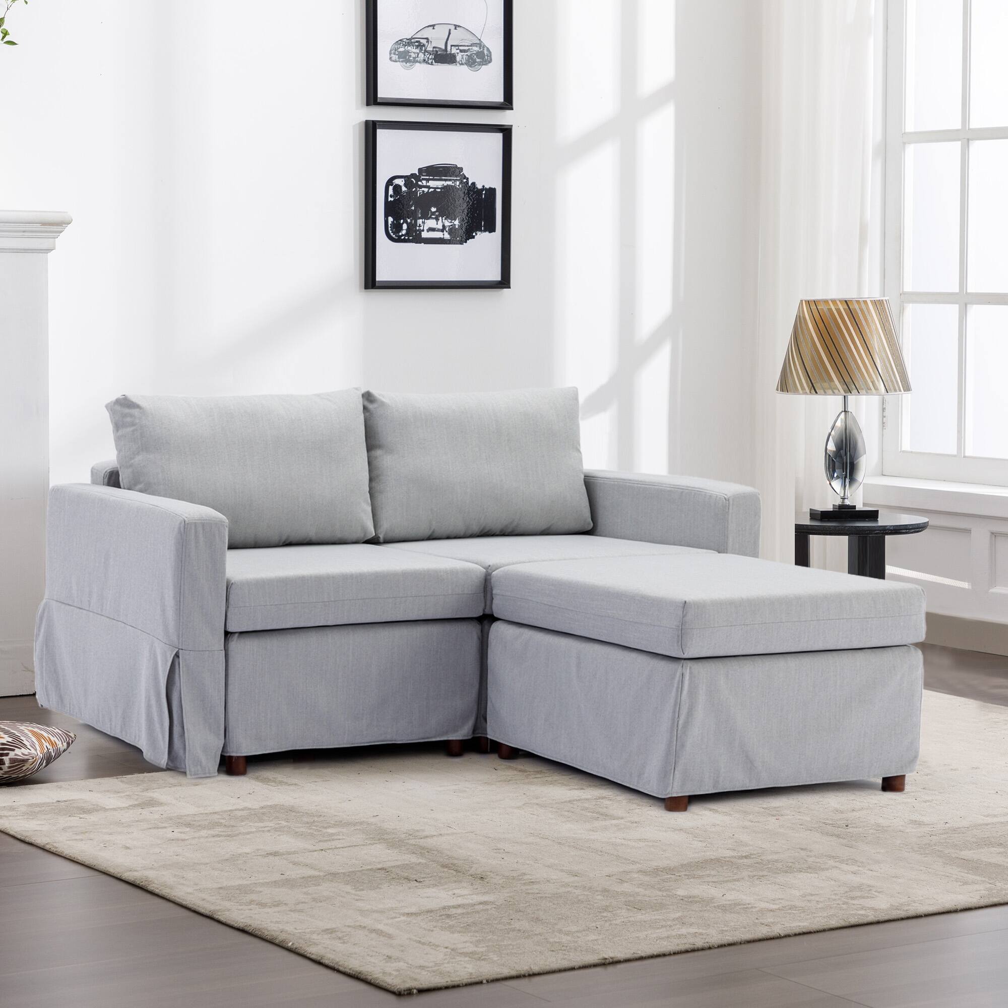 Module Grey Sectional Sofa Sleeper Loveseat with Chaise for Living Room