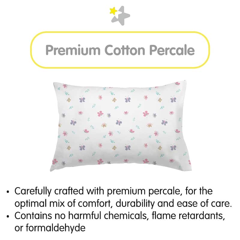 BreathableBaby Cotton Percale Pillowcase, For 13" x 18"/33 x 46 cm Toddler Pillow, Prints (2-Pack)