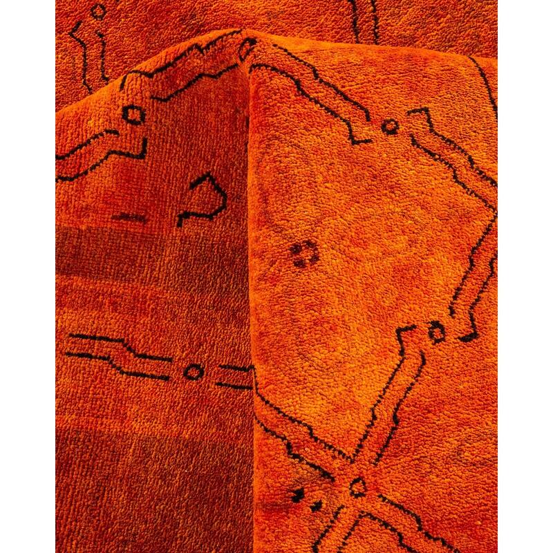 Overton Hand Knotted Wool Vintage Inspired Modern Contemporary Overdyed Orange Area Rug - 8' 1" x 10' 1"