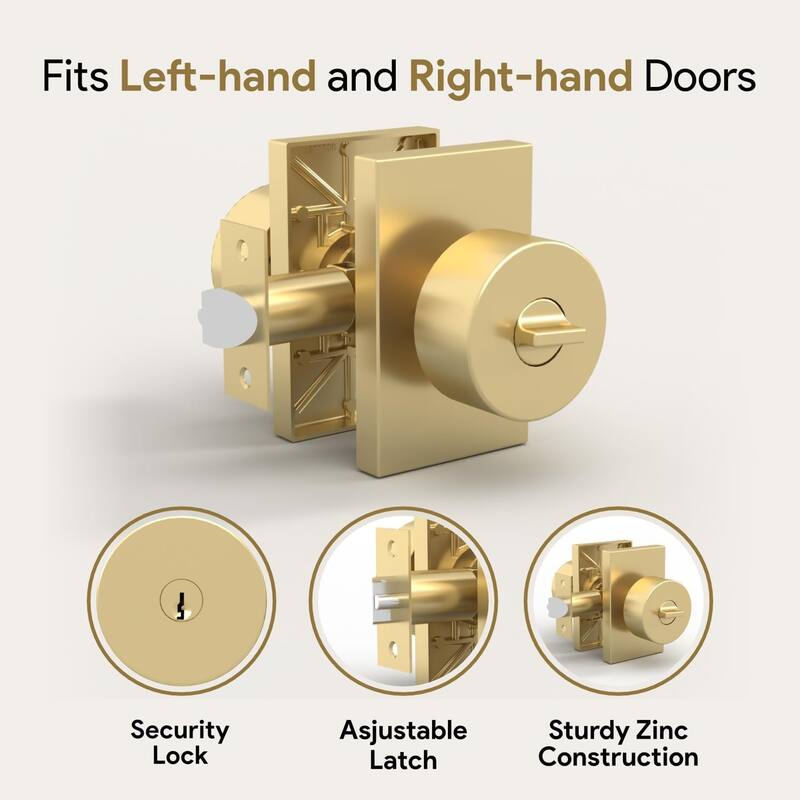 Mega Handles LAURA Entry Round Knob for Left or Right-Handed Doors, Interior/Exterior Door Levers I Reversible Handing