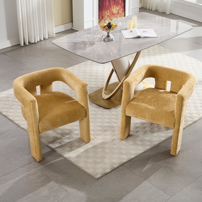 Barrel Chair Side Chair Yellow Accent Chair Set of 2, Modern Reading Chair Reception Chair Kitchen Chair