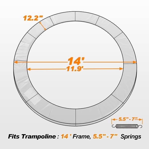 dimension image slide 3 of 5, ExacMe Trampoline Pad Replacement, Round Safety Spring Cover 10 12 14 15 16 Foot, Orange