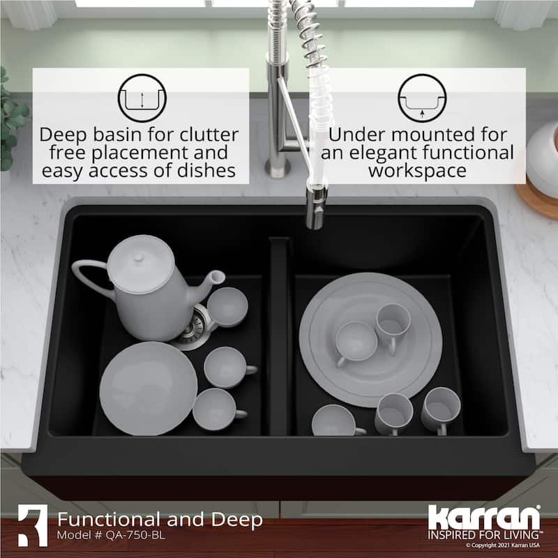 Karran USA QA-750 Farmhouse Apron Front Quartz/Granite 34" Double Bowl