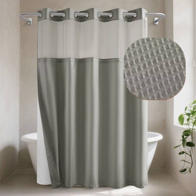 No Hook Embossed Shower Curtain with Snap-in Liner - 71"Wx74"L - Grey