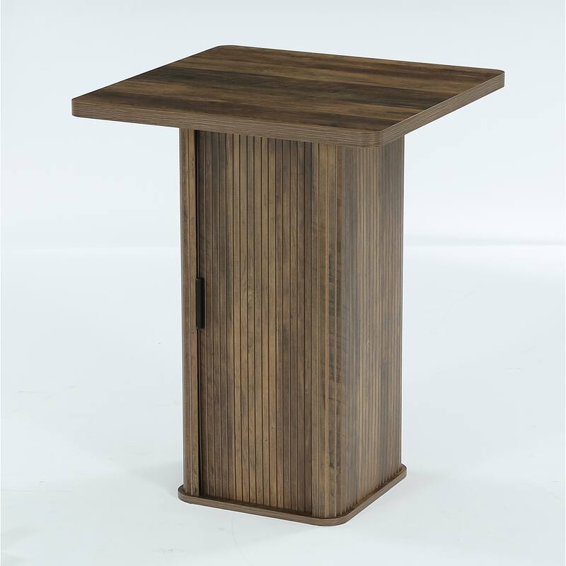 27.6" Square Bar Table with 3-Tier Hidden Storage and Sliding Doors - Rustic Brown