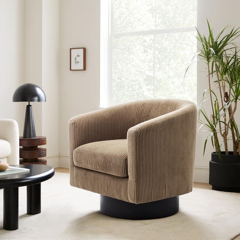 Modern 360° Swivel Corduroy Accent Chair Barrel Armchair - Camel