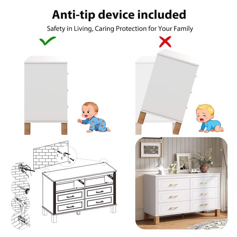 6-Drawer Double Dresser Modern Storage Cabinet