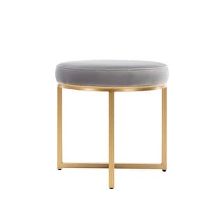 Modern Round Ottoman Footstool with Metal Base, Gray Velvet - Bed Bath ...