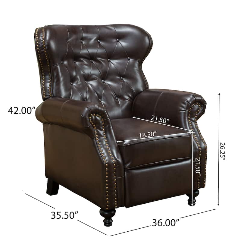 Waldo Contemporary Pushback Recliner - Button-Tufted Diamond Stitch Design with Rolled Arms and Nailhead Trim
