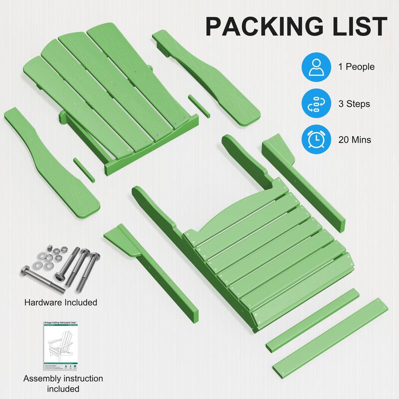 Plastic Folding Outdoor Patio Adirondack Chair With Slat Seat