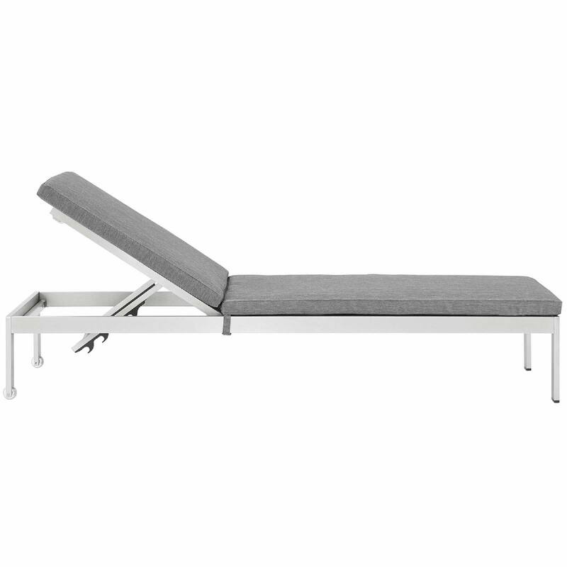 Modway Shore Patio Aluminum Outdoor Chaise, Silver Gray