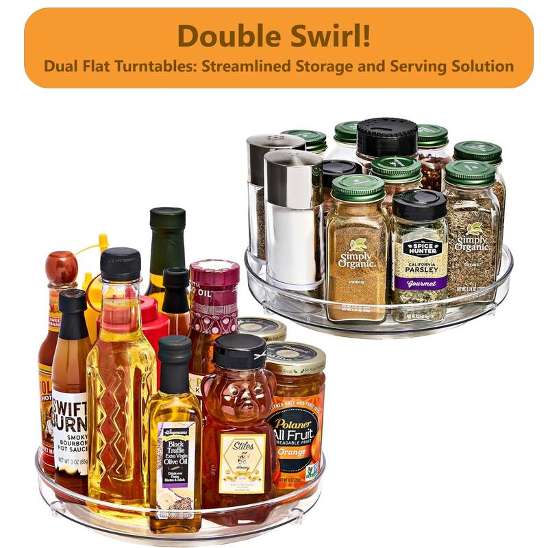 Sorbus 9-Inch 2-Tier Clear Lazy Susan with 2 Flat Turntables - Fridge, Pantry, Cabinet Organizers - 9.25" x 9"