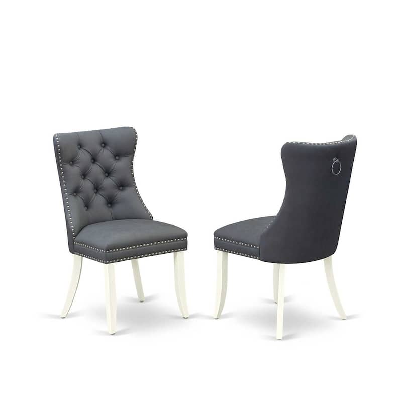 Parson Dining Chairs Set of 2 - Gray Faux Leather Upholstered Chairs with Nailhead Trim