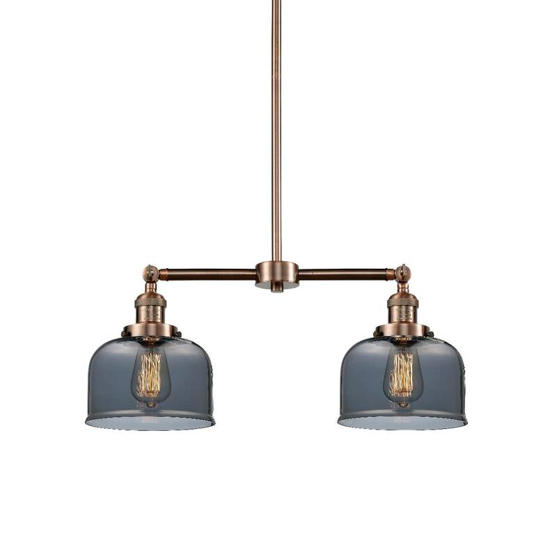Innovations Lighting Large Bell 2 Light 24" Wide Linear Chandelier - Antique Copper / Plated Smoked