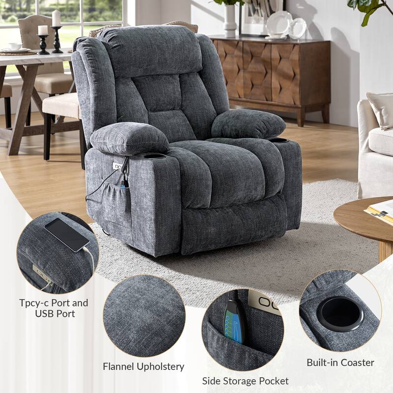 Rupert Modern Power Lift Assist Oversized Massage Recliner set of 2 by HULALA HOME