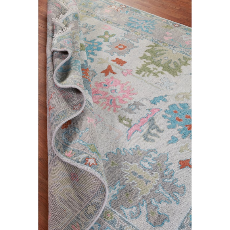Hand Knotted Oriental 100% Wool Carpet Transitional All-Over Greys & Charcoal Oushak Area Rug - 9' 11'' X 7' 11''