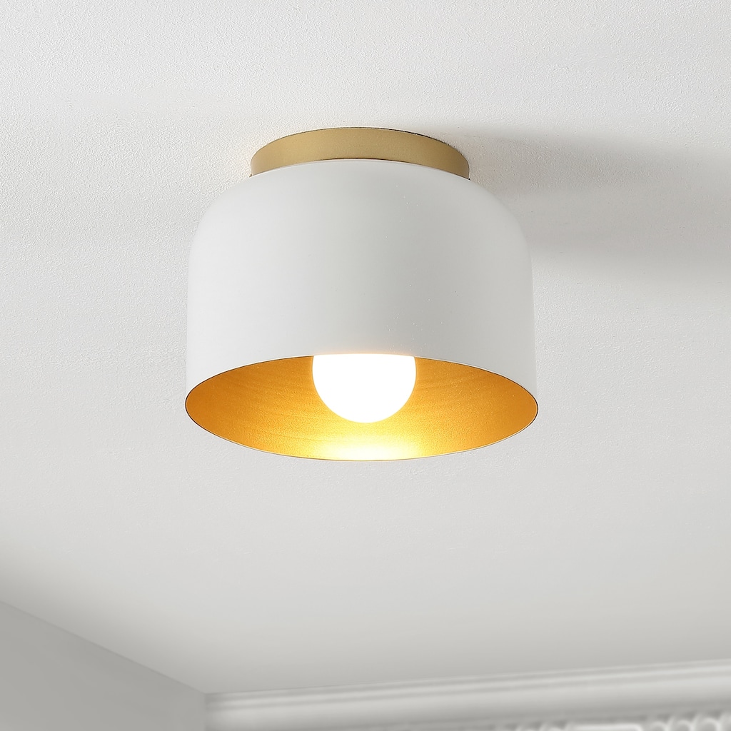 SAFAVIEH Lighting Malita Flush Mount - 8" W x 8" D x 6" H - White/Gold - 8Wx8Dx6H