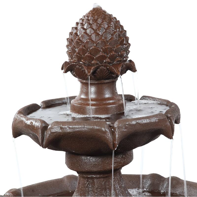 2-Tier Pineapple Solar Outdoor Water Fountain w/ Battery - 46" - Rust - 46-Inch