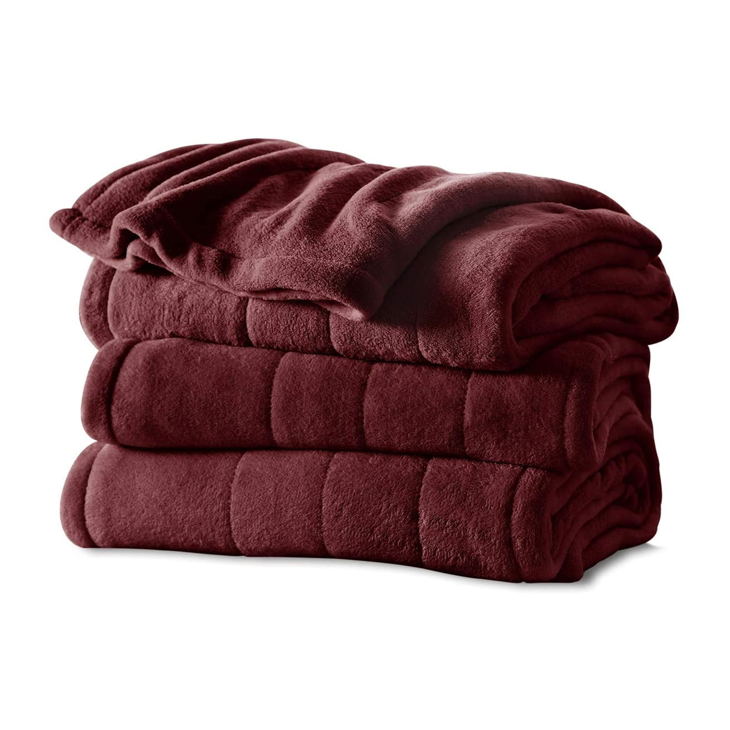 Sunbeam Queen Electric Heated MicroPlush Blanket in Garnet with Dual Digital Display Controllers