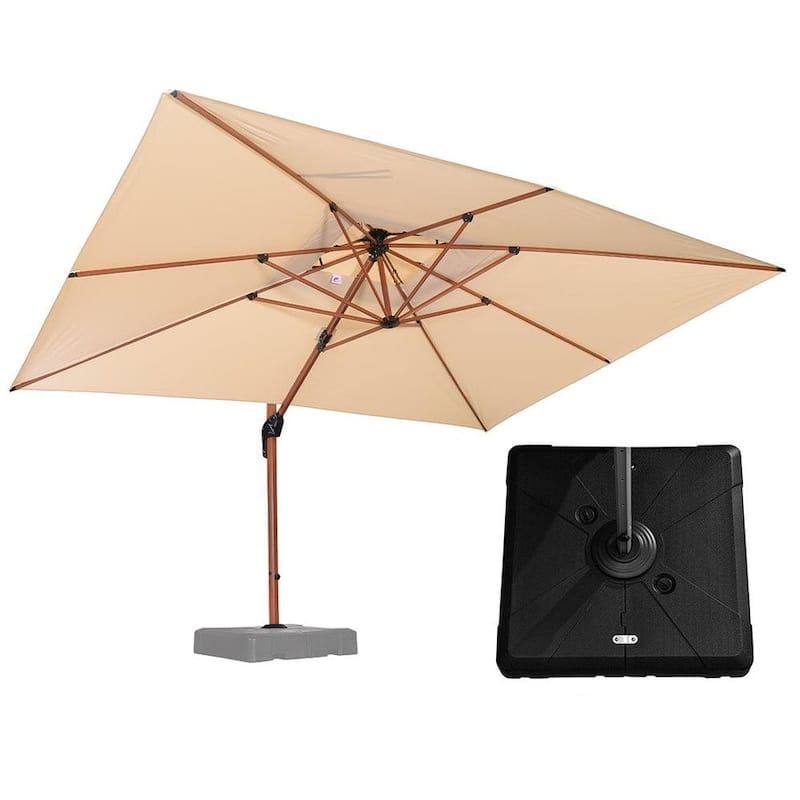 PURPLE LEAF 9 x 12ft Double Top Deluxe Wood Pattern Rectangle Patio Cantilever Umbrella with Base - Beige