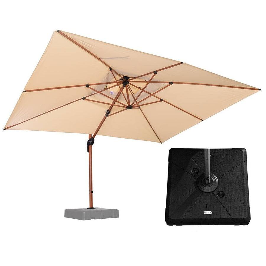 PURPLE LEAF 9 x 12ft Double Top Deluxe Wood Pattern Rectangle Patio Cantilever Umbrella with Base