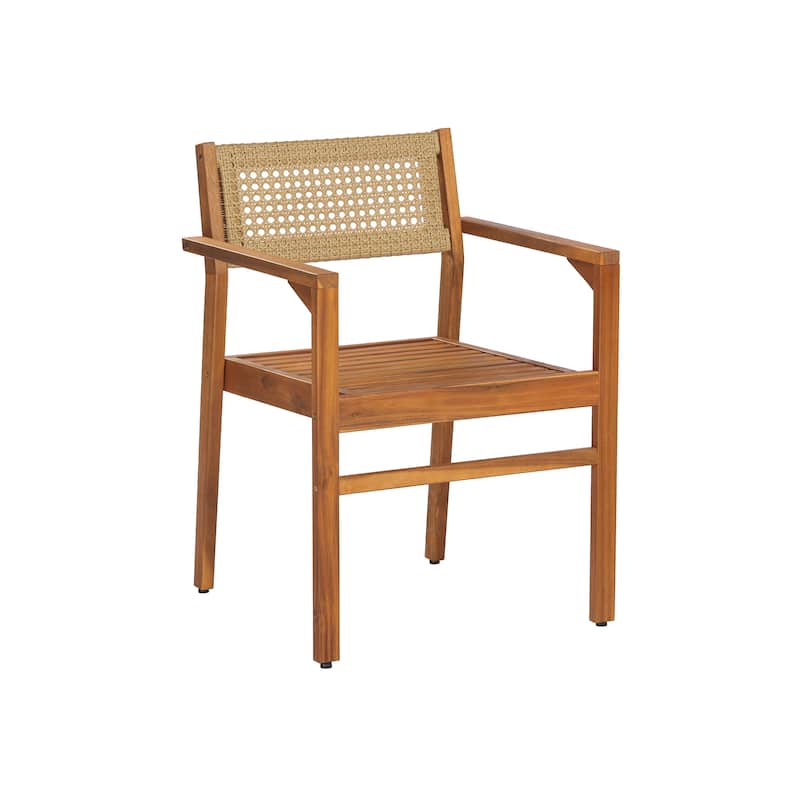 Christopher Knight Home - Modern Outdoor & Indoor Acacia Wood Dining Chairs Set with Wicker Backrest and Armrests