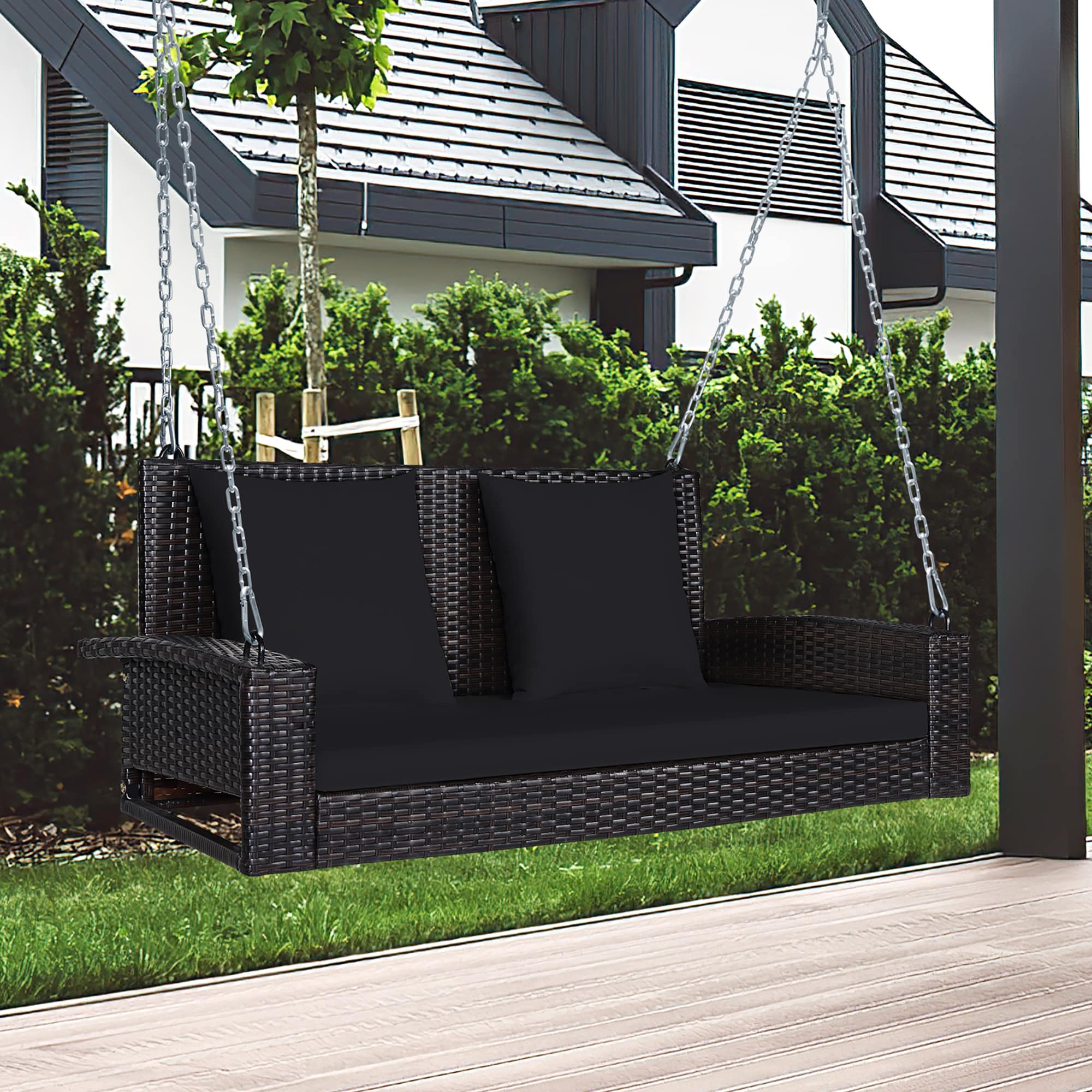 Wicker swing store bench