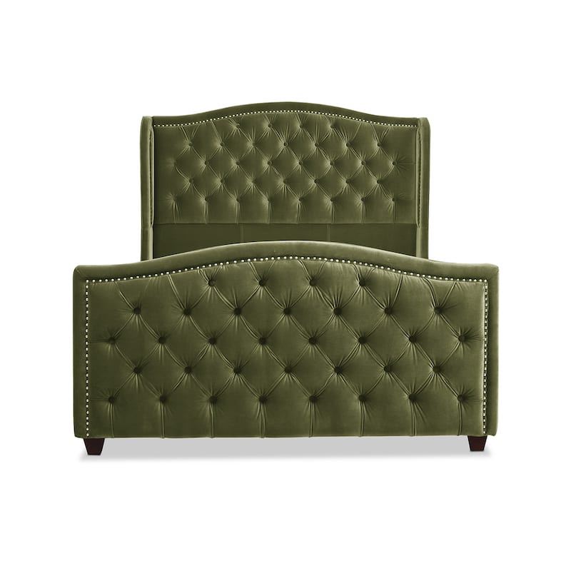 Athens Upholstered Nailhead Tufted Wingback Panel Bed
