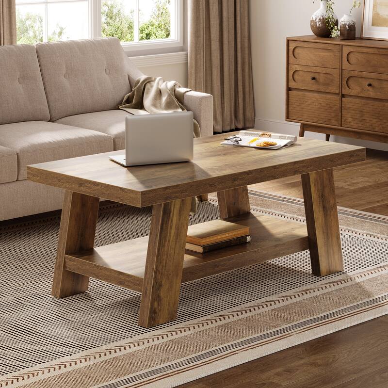 Farmhouse Coffee Table, Rectangular Center Table - Brown