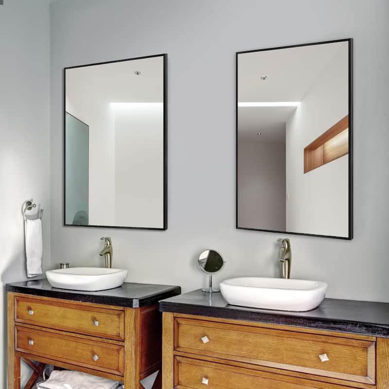 Modern Thin Frame Wall-mounted Vanity Mirror (Set Of 2） - 39*30 - Black
