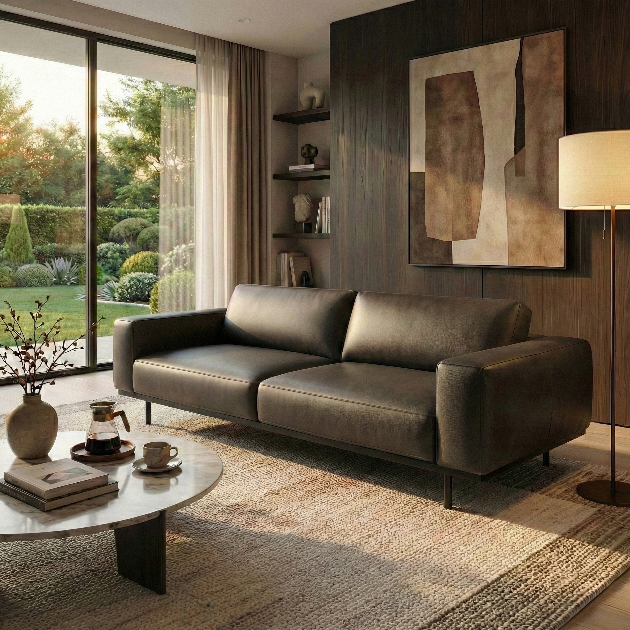 SAFAVIEH Couture Elyssa 94.5-Inch Leather Sofa, Graphite, Modern