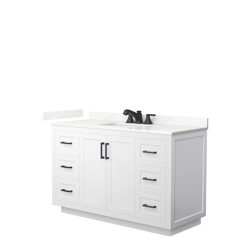 Miranda 54-inch Single Vanity, Quartz Top - White, Black Trim, Giotto Quartz Top