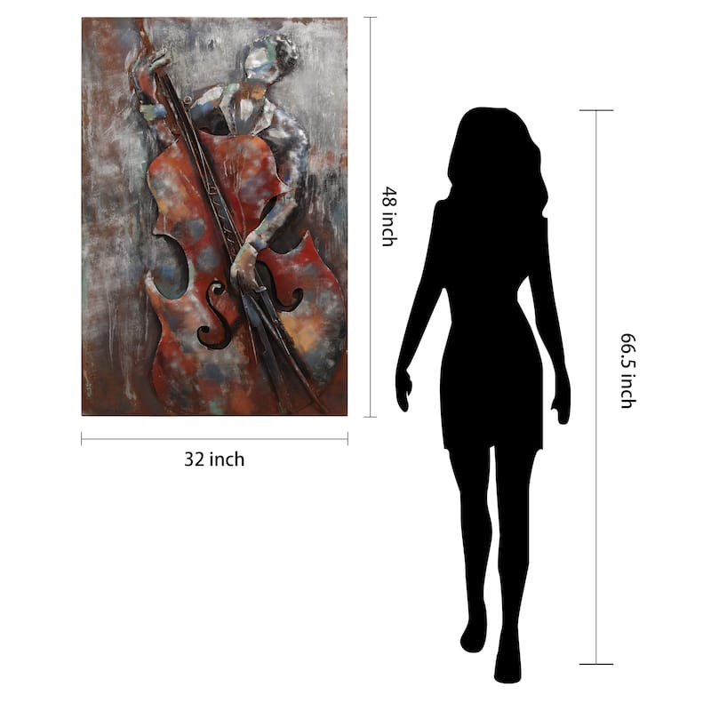 "The Bassist" Mixed Media Iron Hand Painted Dimensional Wall Décor