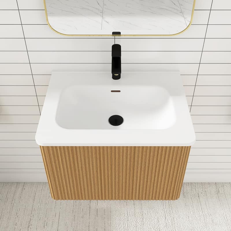 Floating Bathroom Vanity with Glossy White Integrated Ceramic Sink