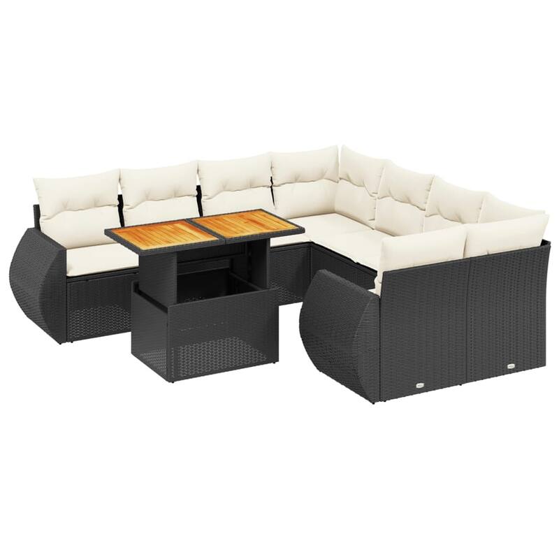 vidaXL Patio Sofa Set with Cushions Table and Lounge Sofas 9 Piece Poly Rattan - 21.7 x 39.4 x 28.7