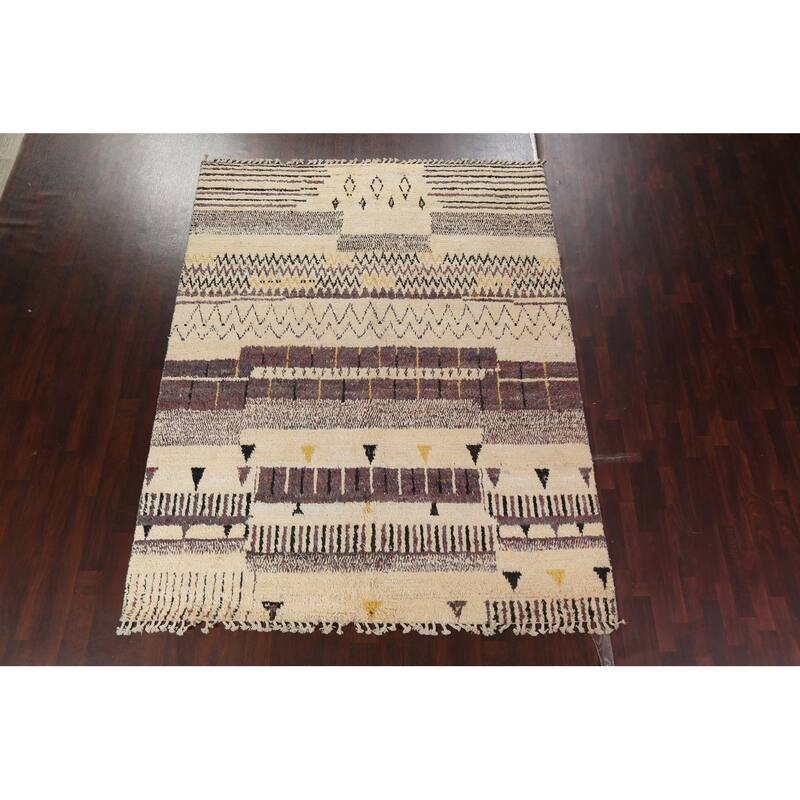Geometric Tribal Moroccan Wool Area Rug Hand-knotted Oriental Carpet - 8'0" x 10'6"