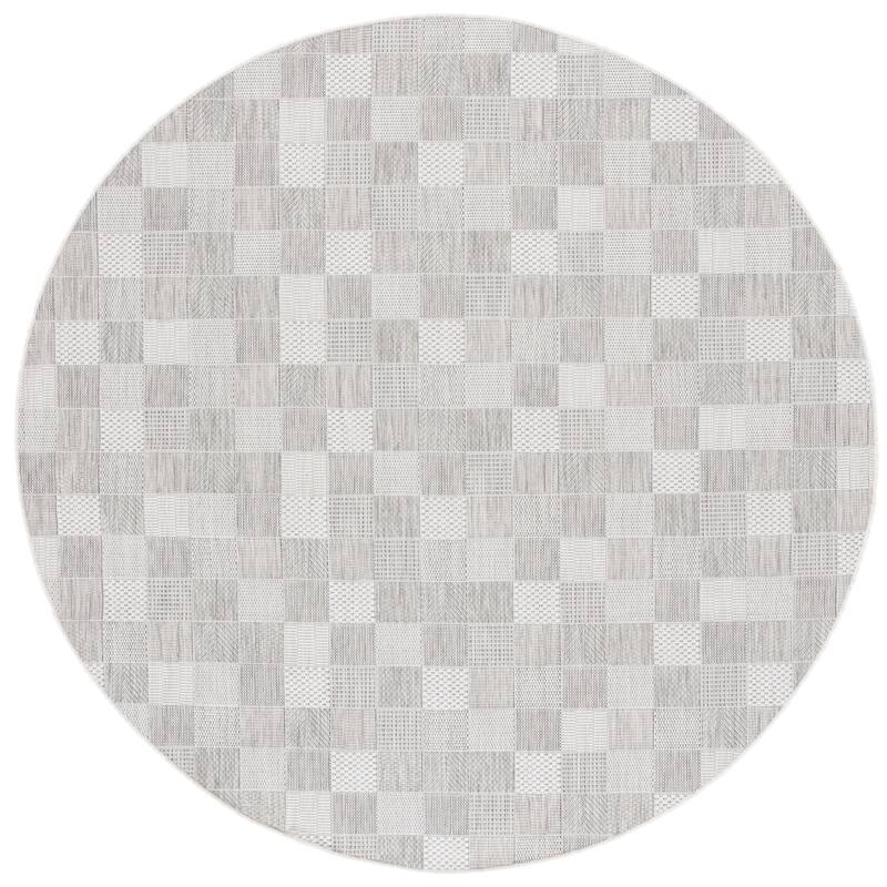 SAFAVIEH Courtyard Hillary Checkered Waterproof Patio Backyard Rug - 6'7" Round - Grey/Dark Grey