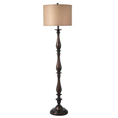 StyleCraft Charlton Bronze Floor Lamp - Taupe Hardback Silk Shade