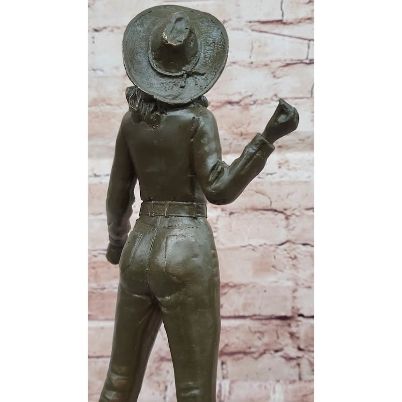 Standing Cowgirl Bronze Sculpture - Wild West Female Rancher Art