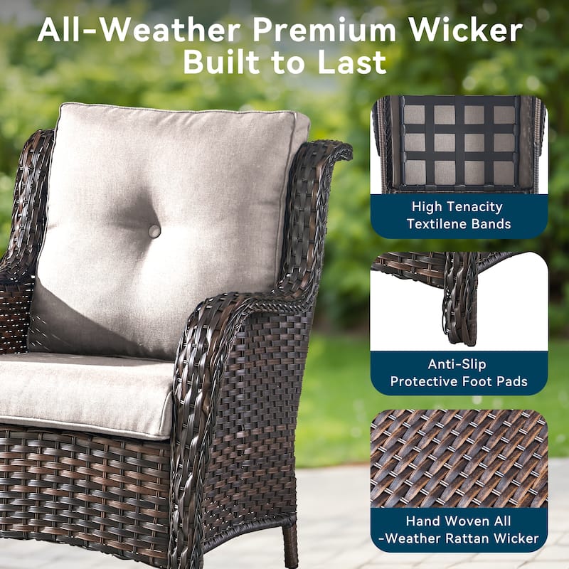 Pocassy Outdoor Patio Chairs Ottoman Table with 4 Inch Cushion