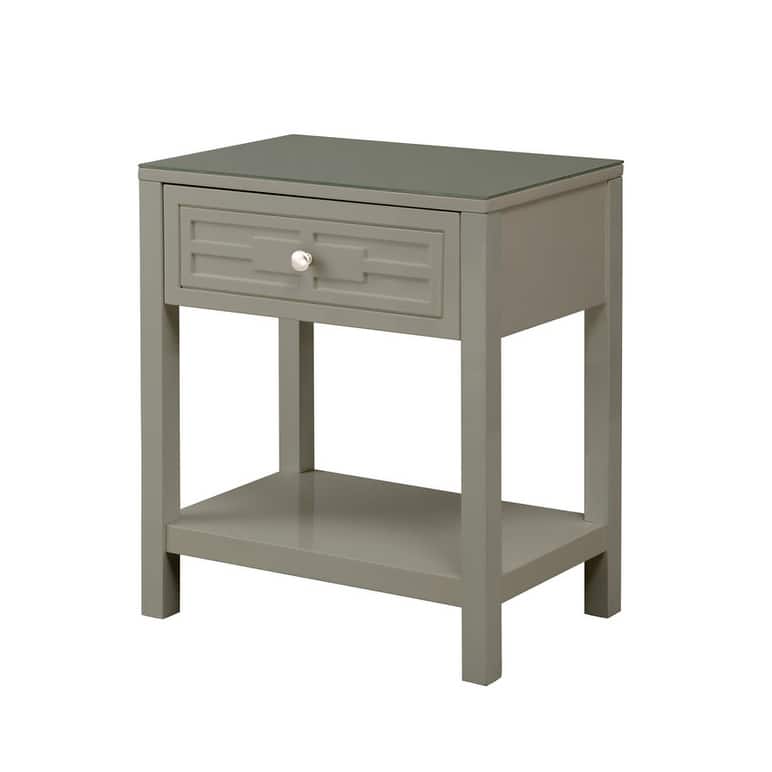 23-Inch Taupe Wooden Nightstand with Glass Top and Drawer