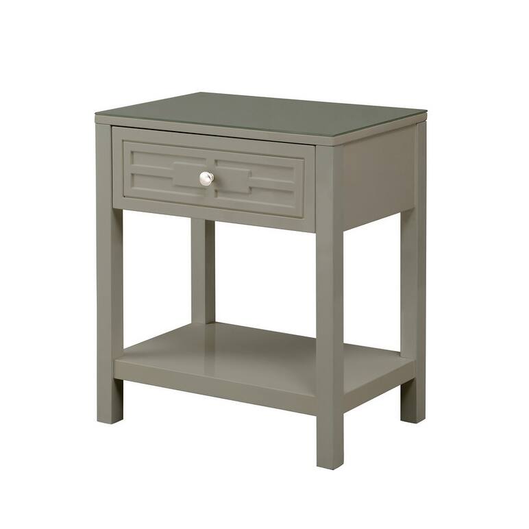 End Side Table Nightstand with Glass Top and Drawer