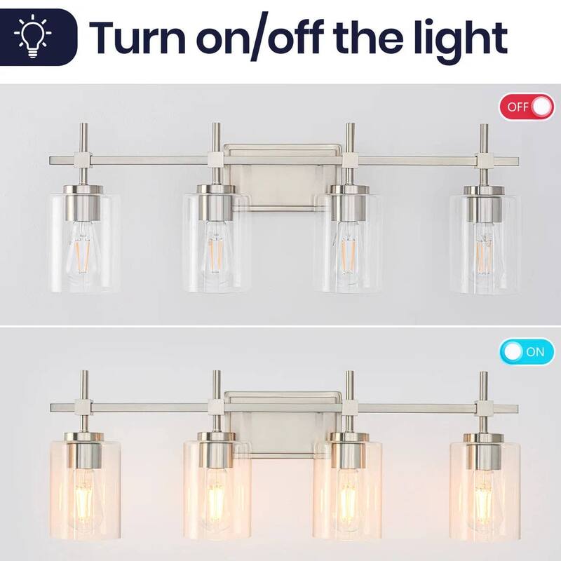 Jasper Brushed Nickel Clear Glass 4-Light Bathroom Vanity Light