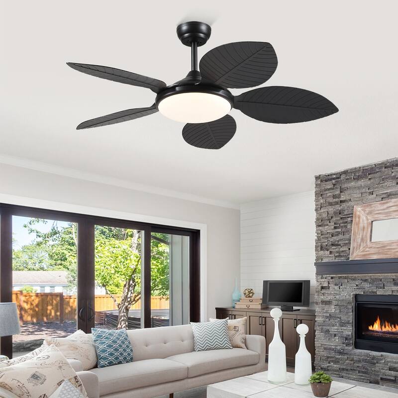 48" Downrod Ceiling Fan with Light,Palm Leaf Blades,Tropical Ceiling Fan for Living Room,Bedroom,Patio - 48 Inches