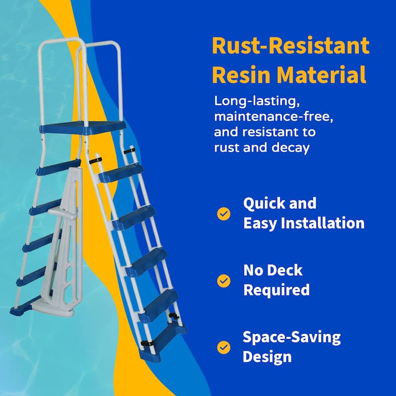 Blue Wave 52-in A-Frame Pool Ladder with Safety Barrier and Removable Steps