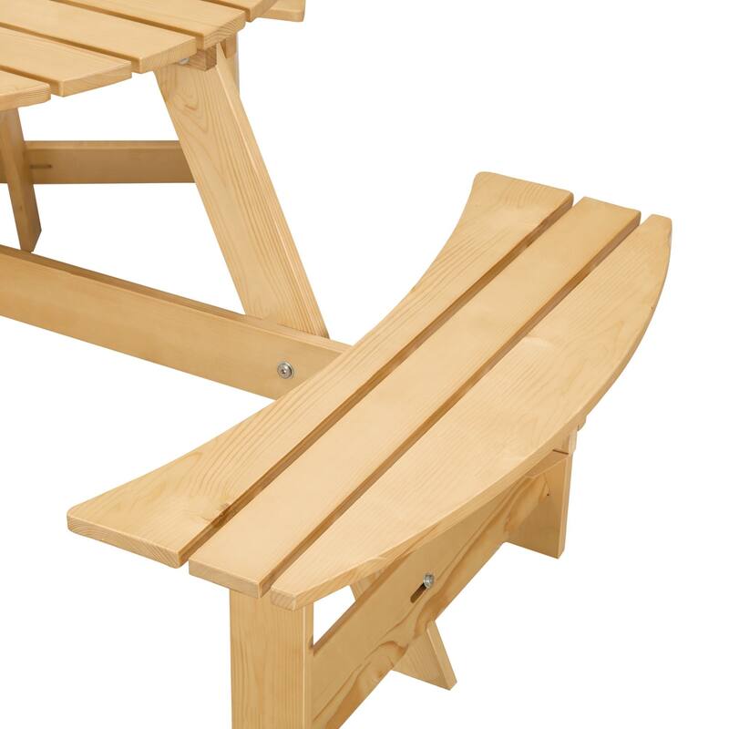 6-Person Round Outdoor Picnic Table with 3 Double Benches