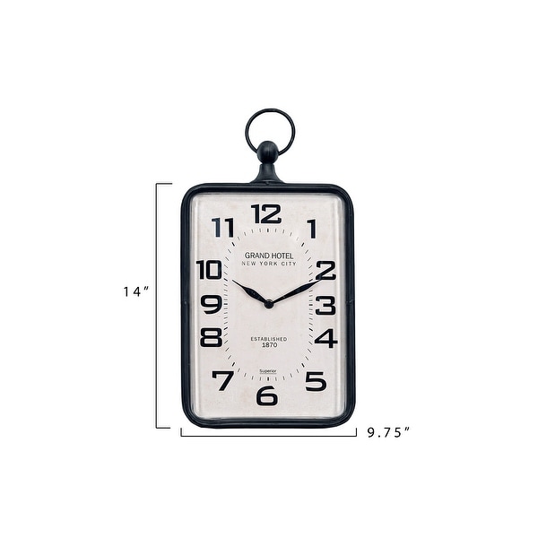 Metal Rectangle Hanging Clock with Handle Decoration on Top
