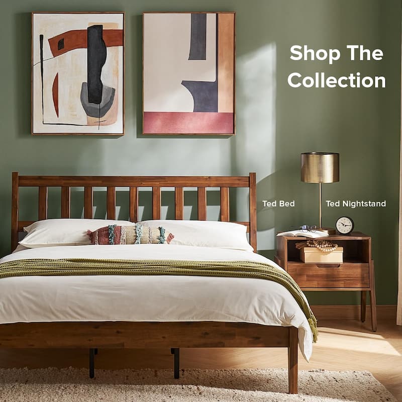 Mopio Ted Solid Wood Night Stand with Charging Station, Mid Century Modern Nightstand, Small Side Table