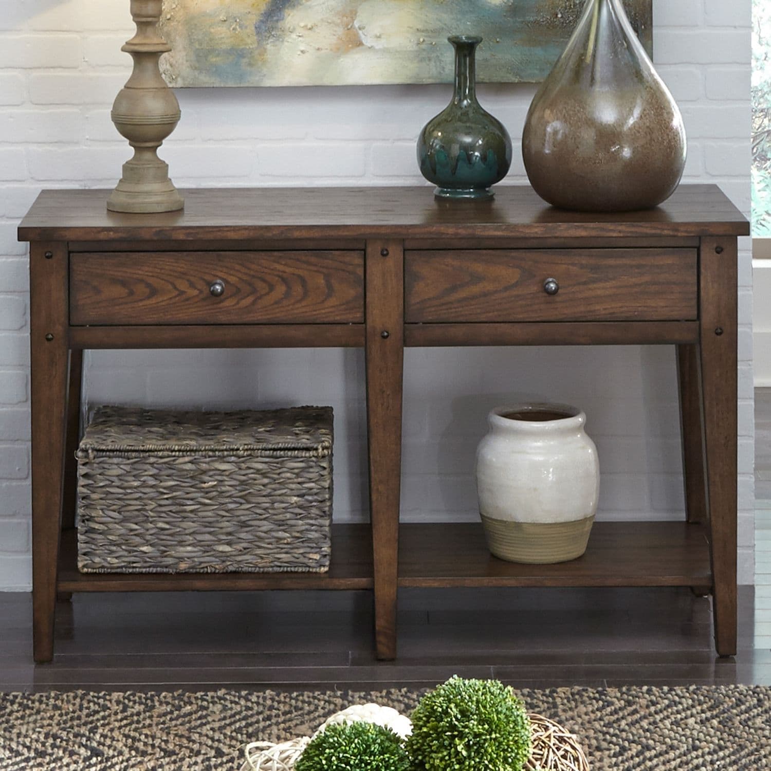 Liberty Furniture Lake House Sofa Table Rustic Brown Oak Accent