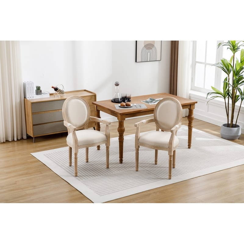 French Country Style Dining Chairs With Rattan Back and Footrest-Set of 2（2 Colors） - White
